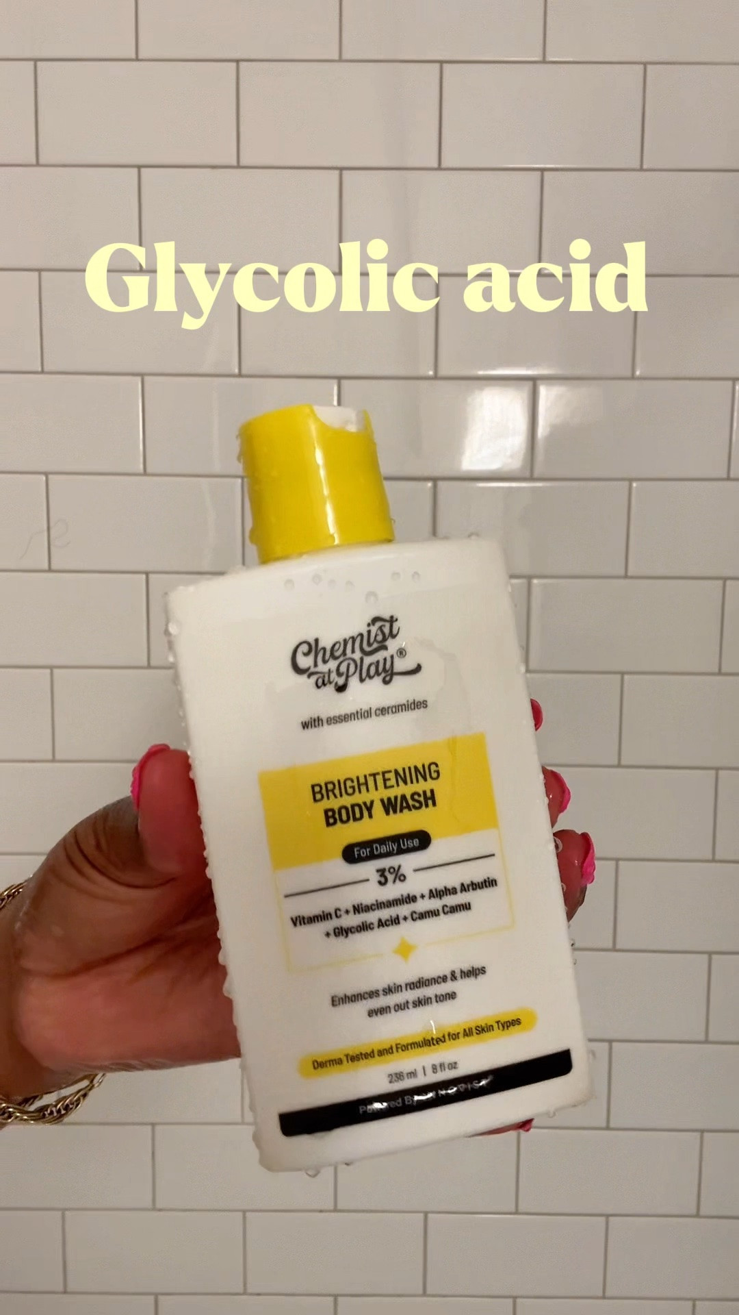Chemist at Play brightening body wash for radiant skin.
