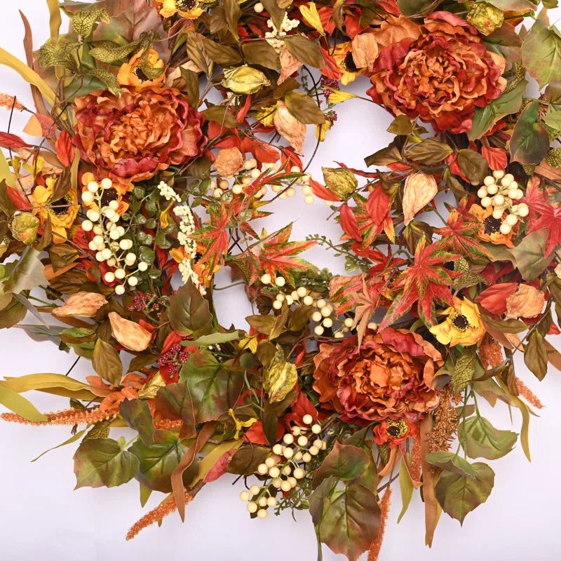 Primrue 26" Fall Thanksgiving Day Peony Floral Wreath for Front Door & Reviews | Wayfair | Wayfair North America