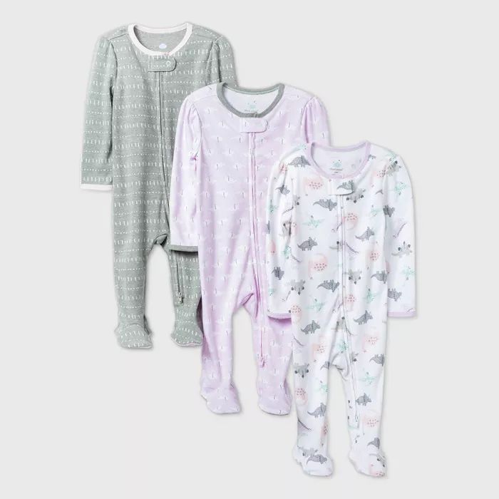 Baby Girls' 3pk Dino Dreams Sleep N' Play - Cloud Island™ Pink | Target