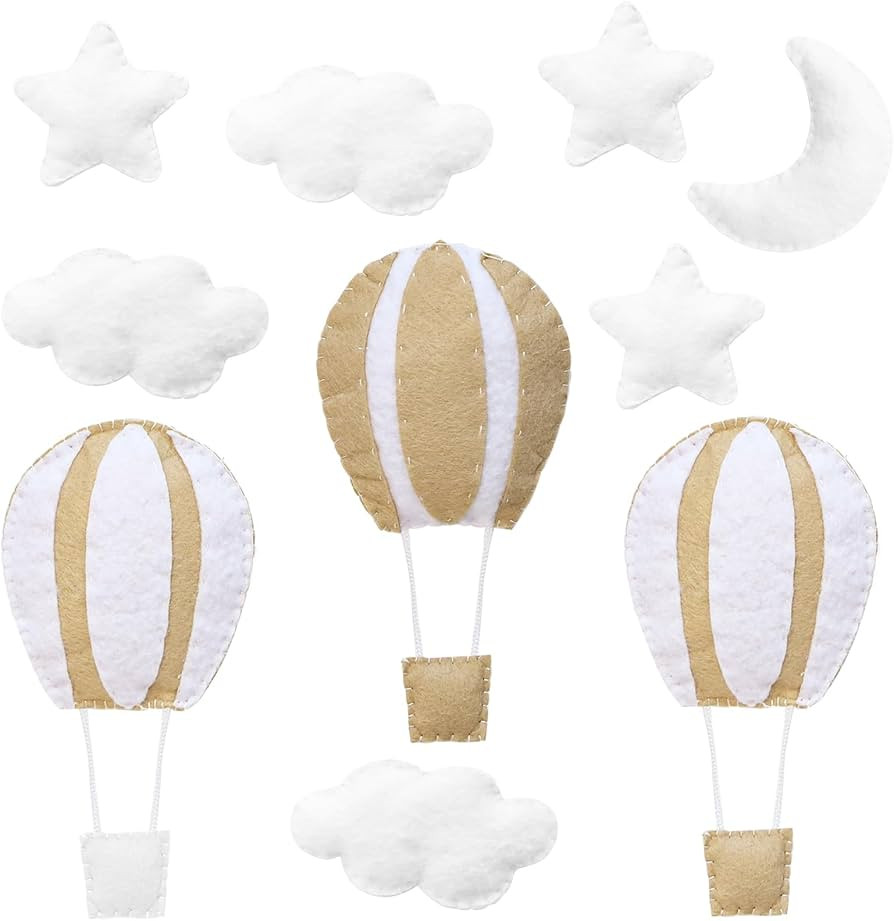 Felt Wall Decoration Set 10 Pcs Featuring Stars Moon Hot Air Balloons and Clouds for Nursery Baby... | Amazon (US)