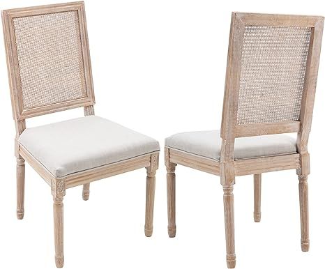 Guyou Farmhouse Dining Chairs Set of 2, Upholstered Dining Room Chairs with Rattan Back French Co... | Amazon (US)