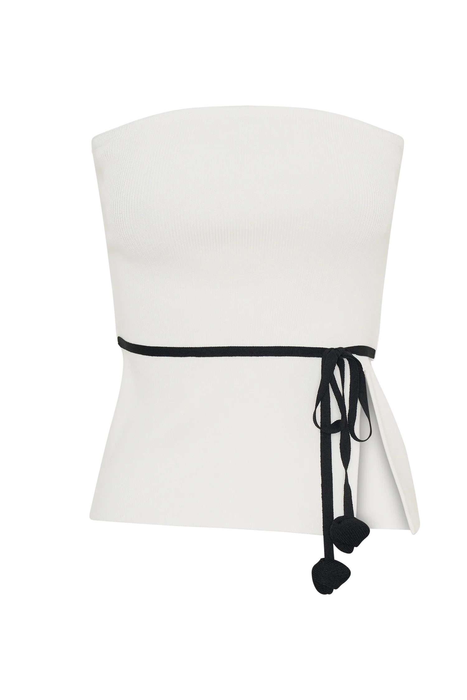 Keaton Strapless Rose Tie Knit Top - White And Black | MESHKI US