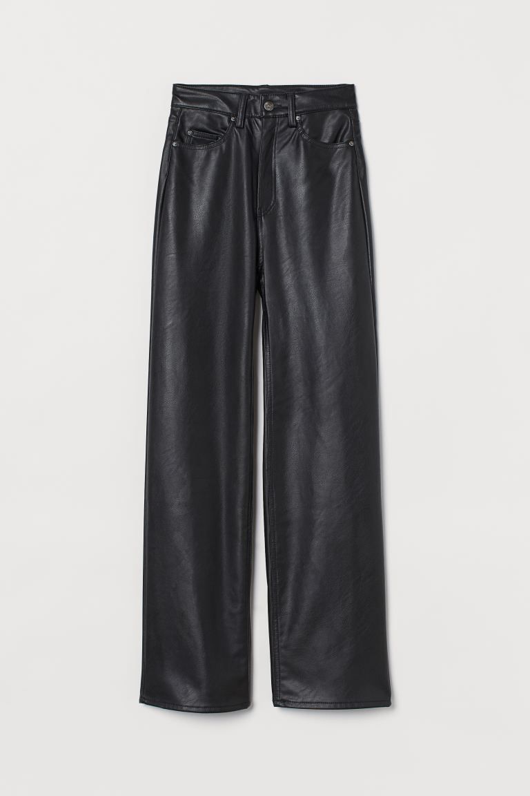 5-pocket trousers in soft imitation leather with a high waist, zip fly and button, and long, wide... | H&M (UK, MY, IN, SG, PH, TW, HK)