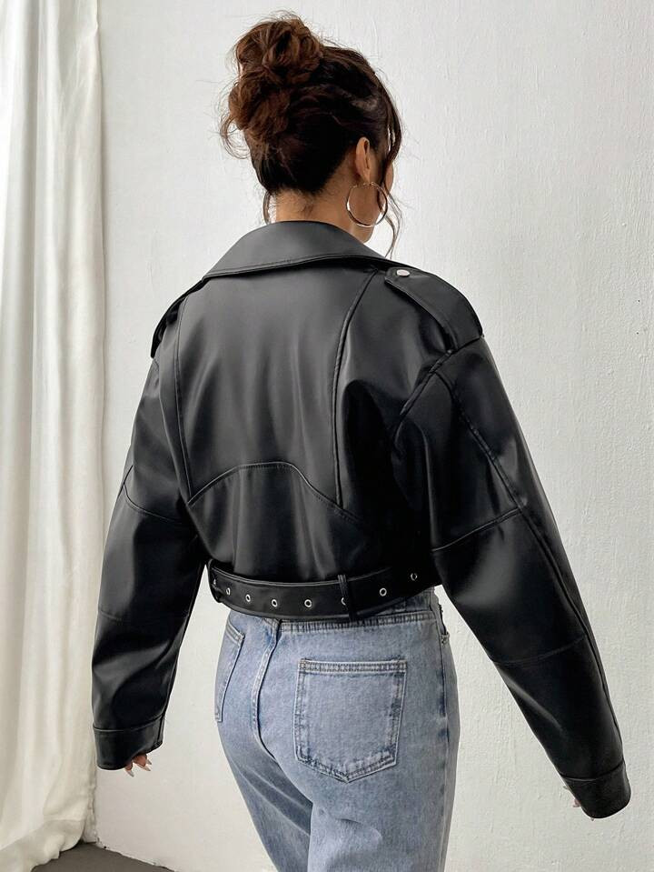 FavEase Zip Up PU Leather Moto Jacket Fall Winter Cloth For Women | SHEIN