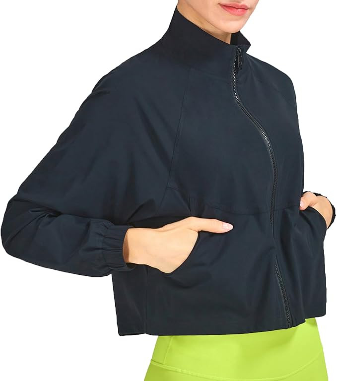 Women's Cropped Lightweight Running Track Jackets ZIP UP UPF 50+ Long Sleeve Sun Protection Athle... | Amazon (US)