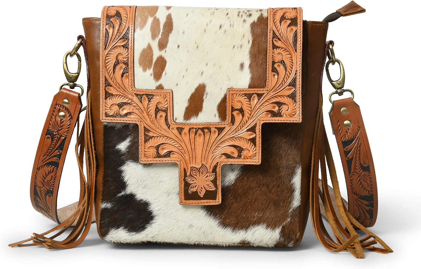 ADYAN Western Purse Genuine Leather Floral Tooled Fringe Women Crossbody Bag - Leather Western Ba... | Amazon (US)