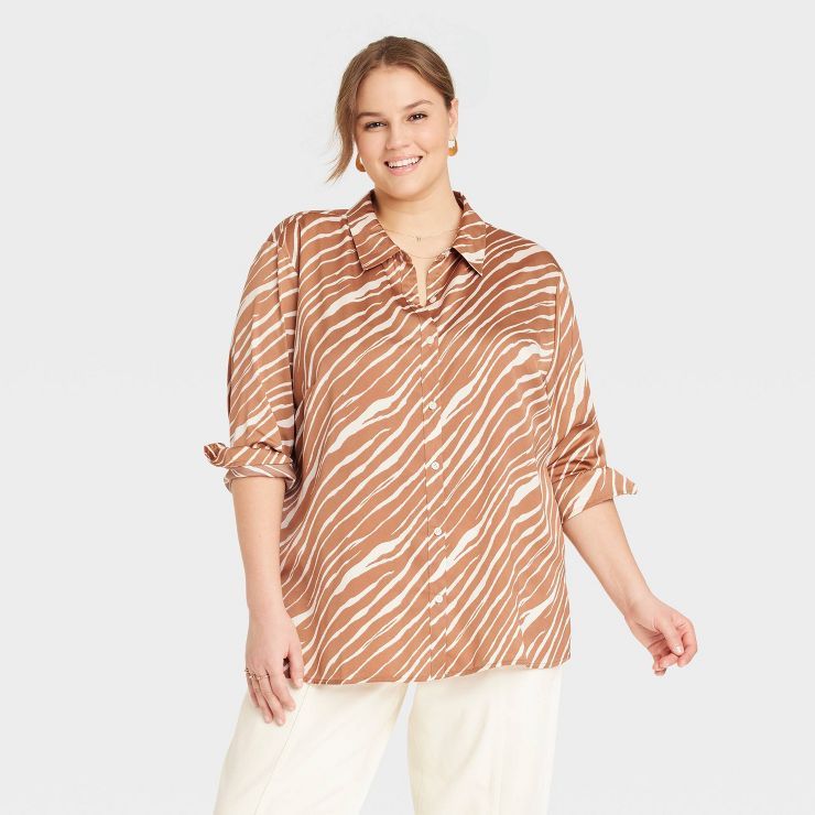 Women's Long Sleeve Oversized Satin Button-Down Shirt - A New Day™ | Target