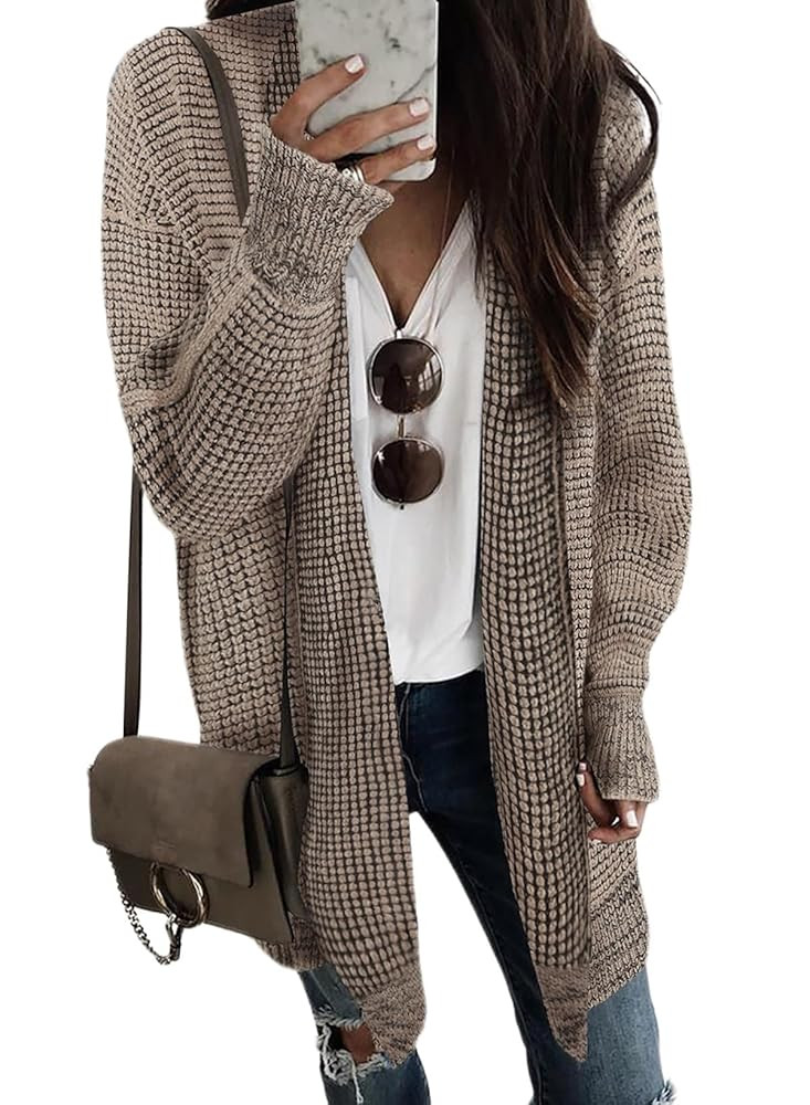 Sidefeel Womens 2024 Fall Winter Long Sleeve Open Front Cardigan Sweaters Oversized Checkered Chu... | Amazon (US)