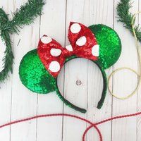 Green Christmas Minnie Mouse Ears, Classic Mickey Holiday Ears | Etsy (US)