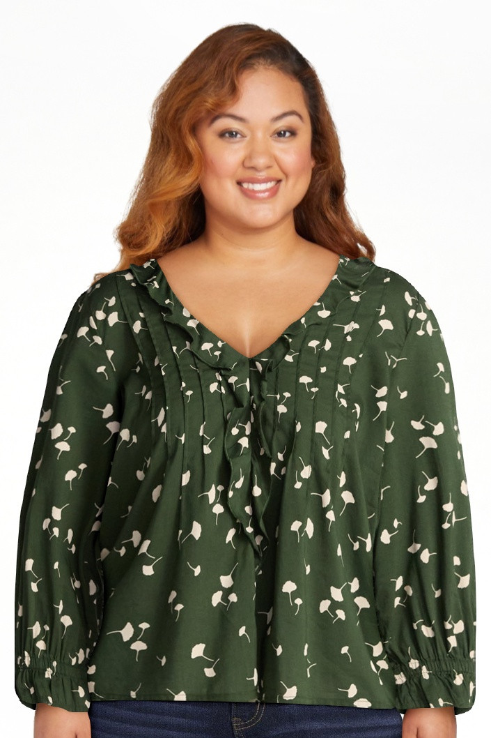 Time and Tru Women's Ruffle Neck Blouse with 3/4-Length Sleeves, Sizes XS-XXXL | Walmart (US)