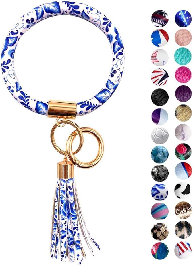 Diriway Key Ring Bracelets Wristlet Keychain Bangle Keyring Large Circle Leather Tassel Bracelet ... | Amazon (US)