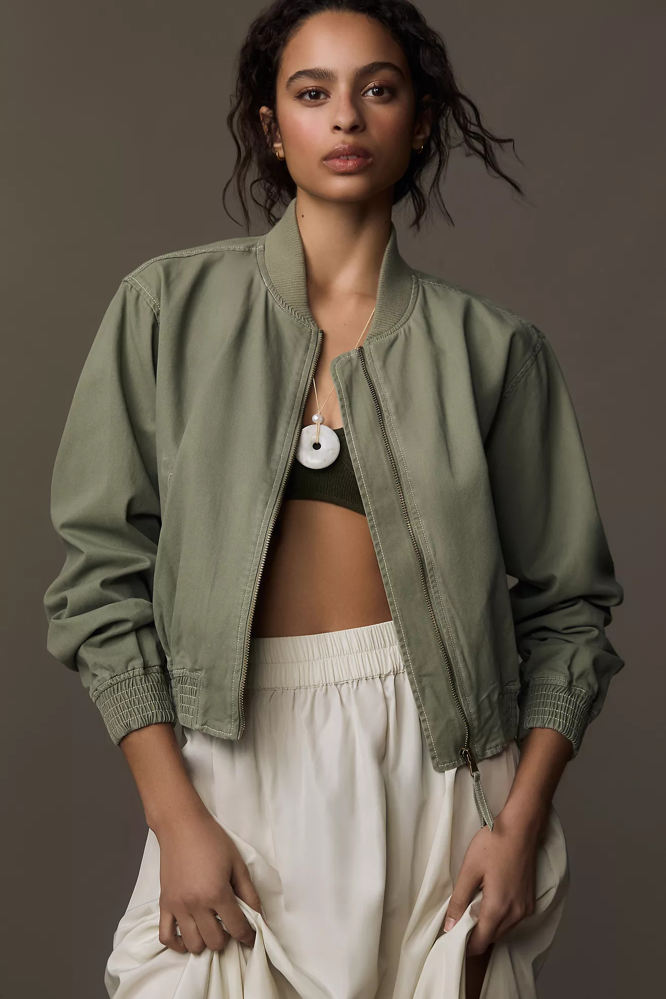 Pilcro Canvas Cropped Bomber Jacket | Anthropologie (US)