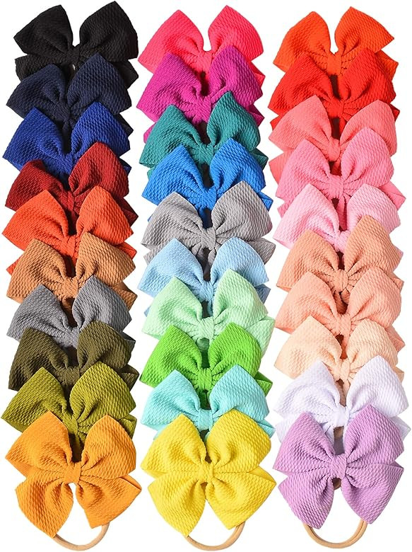 30 PCS Big Bows Baby Nylon Headbands Hairbands Hair Bows Elastics for Baby Girls Newborn Infant T... | Amazon (US)