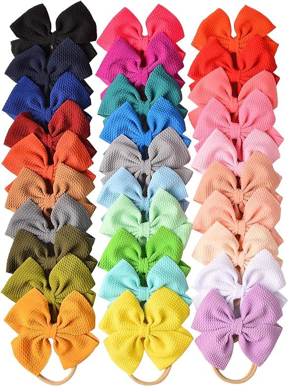 30 PCS Big Bows Baby Nylon Headbands Hairbands Hair Bows Elastics for Baby Girls Newborn Infant T... | Amazon (US)