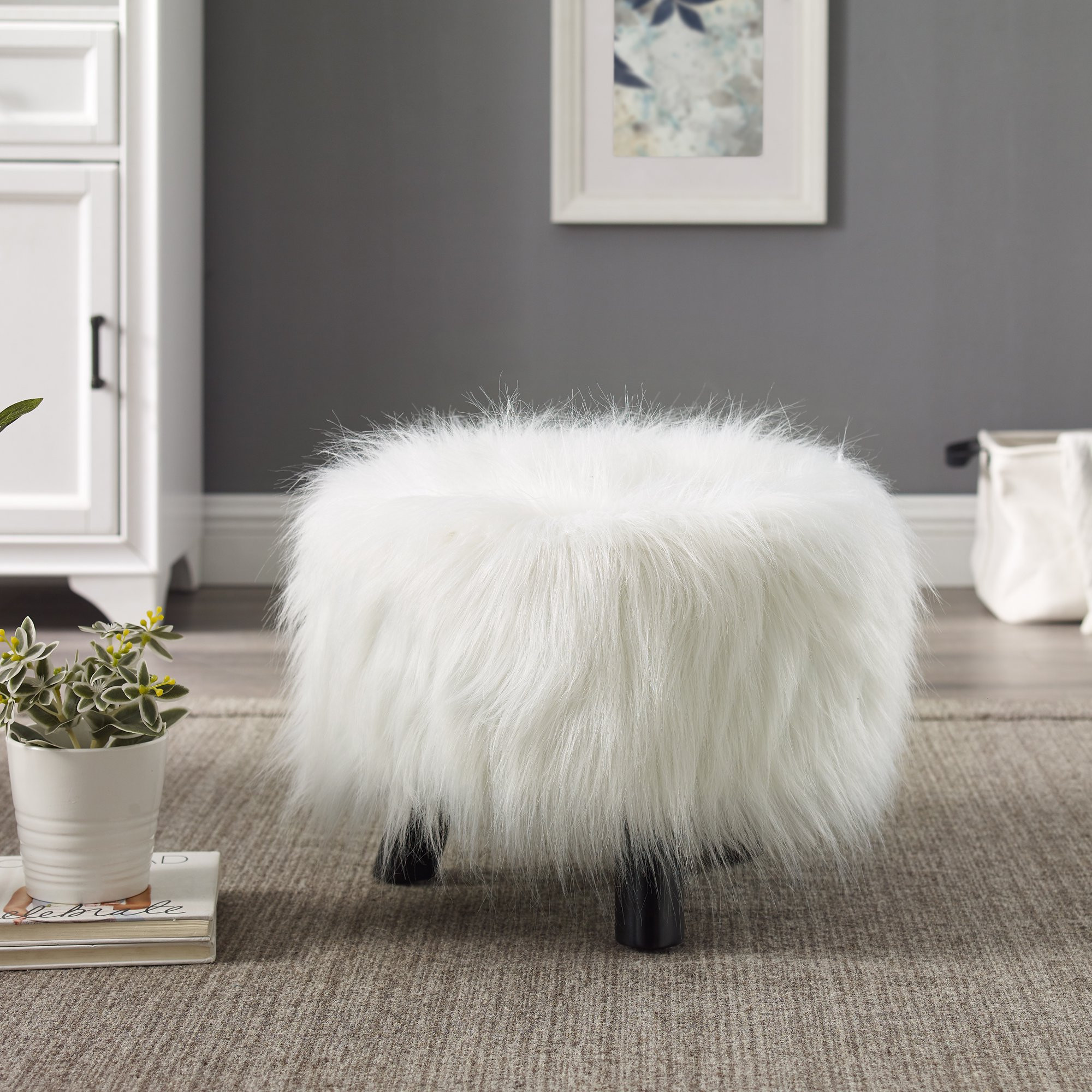 Linon Home Decor Faux Fur Stool, Multiple Colors | Walmart (US)
