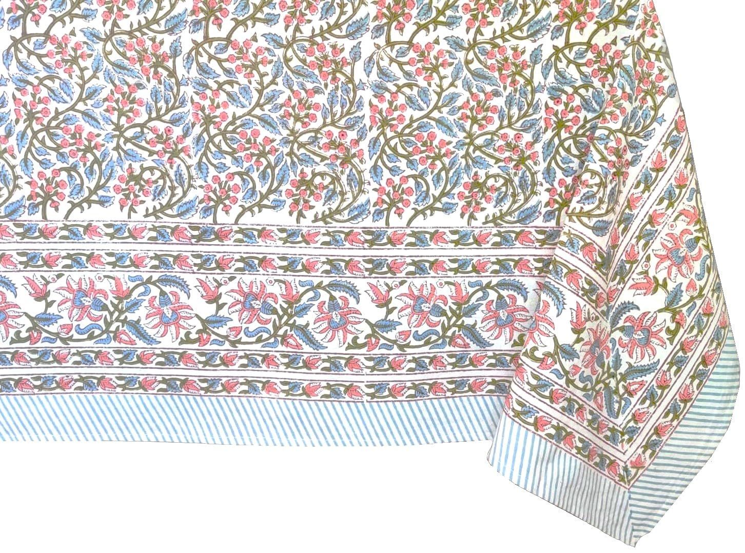 ATOSII Kalina 100% Cotton Rectangle Tablecloth, Handblock Floral Linen Table Cloth for Kitchen Di... | Amazon (US)