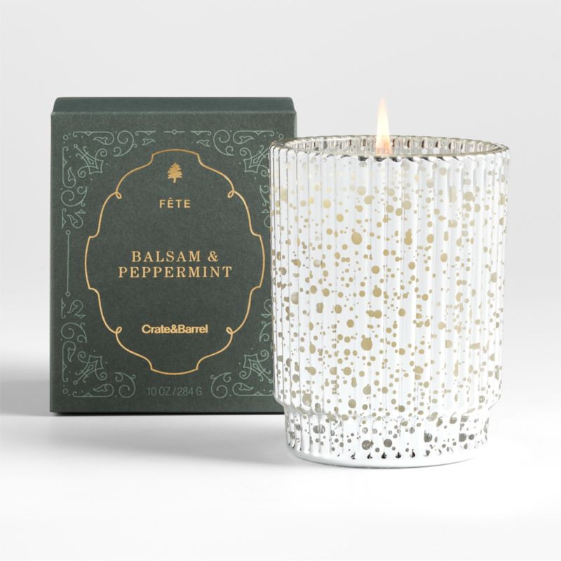 Fete Silver Alpine Holiday 1-Wick Scented Candle | Crate & Barrel | Crate & Barrel