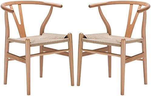 Poly and Bark Weave Modern Wooden Mid-Century Dining Chair, Hemp Seat, Natural (Set of 2) | Amazon (US)