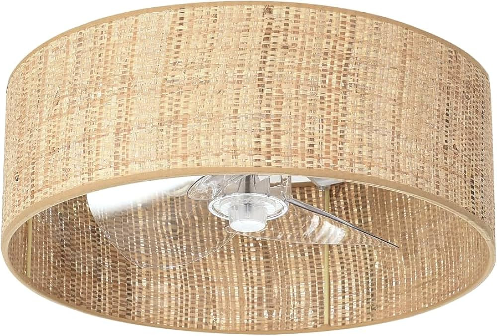Low Profile DC Small Raffia Rope Ceiling Fan with Light Fixture and Remote Control,Wicker Flush M... | Amazon (US)