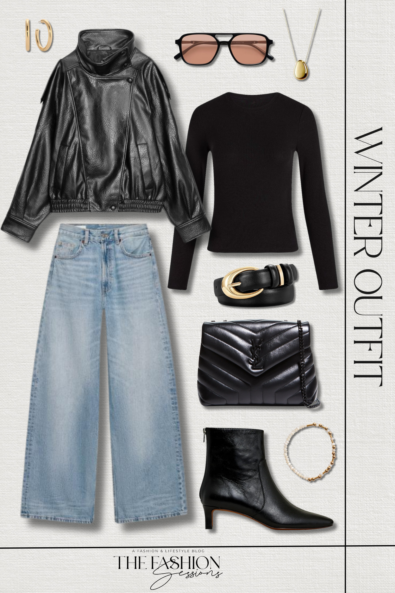 The jacket that keeps selling out is back in stock! With a trendy high collar and multiples ways to wear it, this one was an easy yes for me!
faux leather jacket | extra wide leg high-waist jeans | slim fit long sleeve top | the dimes kitten heel boot | skinny leather belt | ana luisa pebble pendant necklace | thick classic hoops | morse code bracelet | loulou small YSL shoulder bag in quilted leather | retro aviator sunglasses | casual outfit | elevated casual 

 #LTKootd #LTKSeasonal #LTKOver40