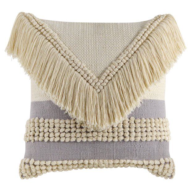 Better Homes & Gardens Handcrafted Fringed Loop Stripe Decorative Throw Pillow, 18" x 18", Ivory ... | Walmart (US)