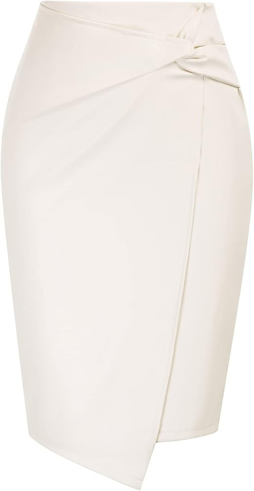Kate Kasin Wear to Work Pencil Skirts for Women Elastic High Waist Wrap Front | Amazon (US)