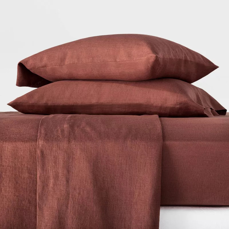 King 100% Washed Hemp Solid Sheet Set Clay - Casaluna™ | Target