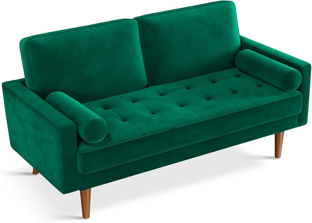 Amazon.com: Vesgantti 58 inch Loveseat Sofa Couch, Green Velvet Couch for Living Room, Mid Centur... | Amazon (US)