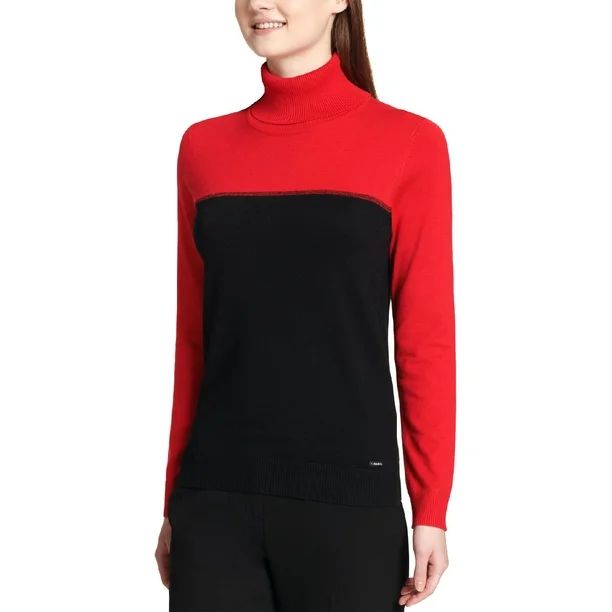 Calvin Klein Womens Modern Essentials Colorblock Turtleneck Sweater Red M - Walmart.com | Walmart (US)