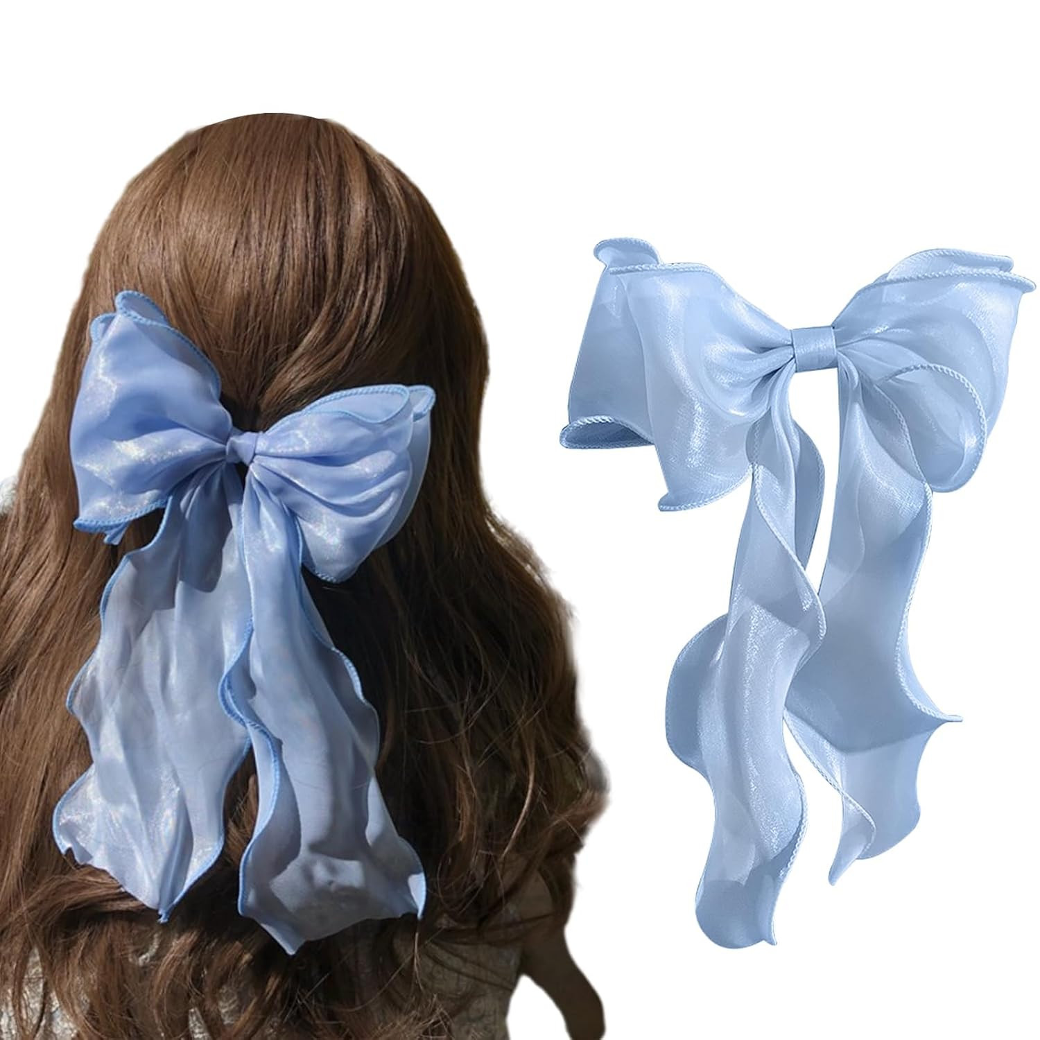 papasgix Hair Bow Clips: Solid Color Silk Ribbon Bows for Women and Girls (1, Blue) | Amazon (US)