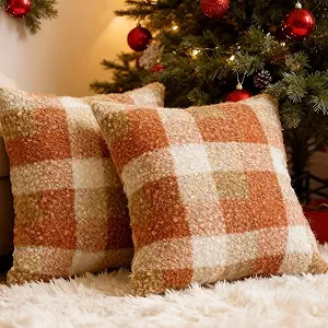 OSVINO Orange Plaid Christmas Fall Throw Pillow Covers Set of 2, 18x18 Inch Checkerboard Square P... | Amazon (US)