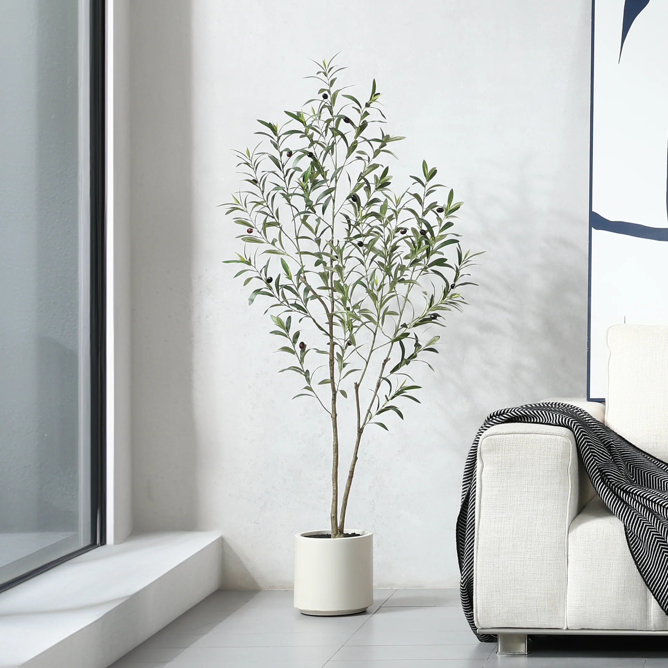 Altman Faux Olive Tree in White Planter, Lifelike Fake Olive Plant for Indoor and Outdoor Decor | Wayfair North America