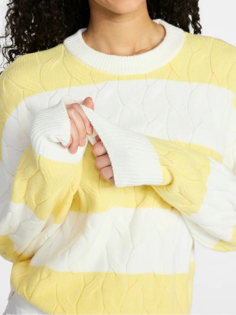 No Boundaries Drop Shoulder Crewneck Pullover Sweater, Midweight, Women's XXS-XXL | Walmart (US)