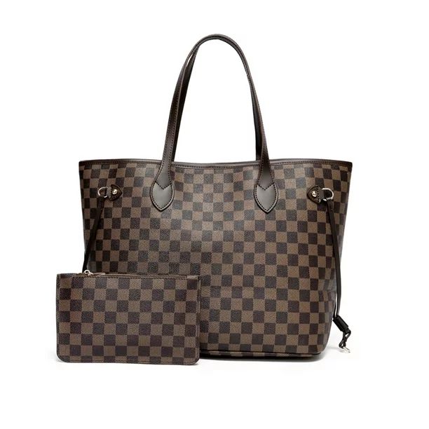 TWENTY FOUR Checkered Tote Shoulder Bag with inner pouch Big Capacity Women Handbag - PU Vegan Le... | Walmart (US)