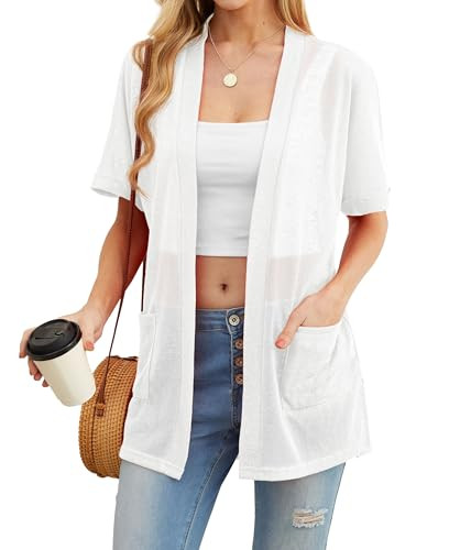 PrinStory Short Sleeve Cardigans for Women Lightweight Sheer Knit Casual Cover Up with Pockets Su... | Amazon (US)