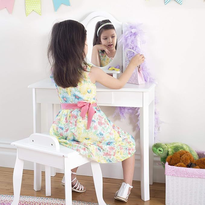Guidecraft Classic White Vanity and Stool Set for Kids Age 3-8, Pretend Play Vanity with Mirrors ... | Amazon (US)