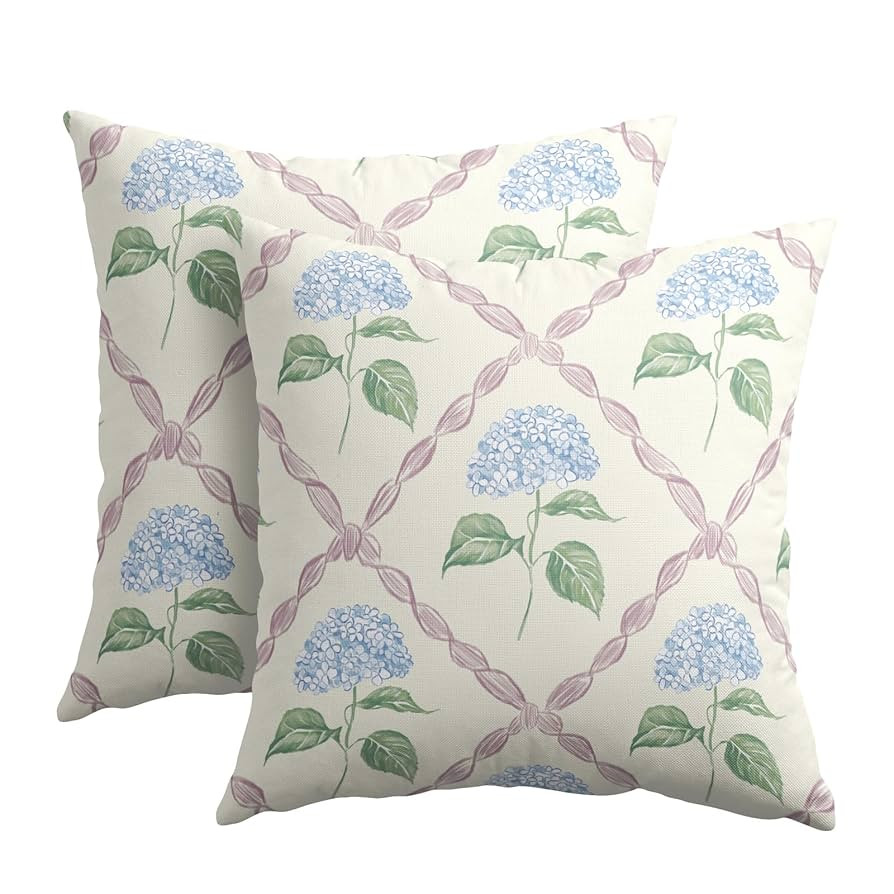 Kawani Hydrangea Pillow Covers 18x18 Inch Watercolor Blue and Pink Floral Outdoor Decorative Thro... | Amazon (US)
