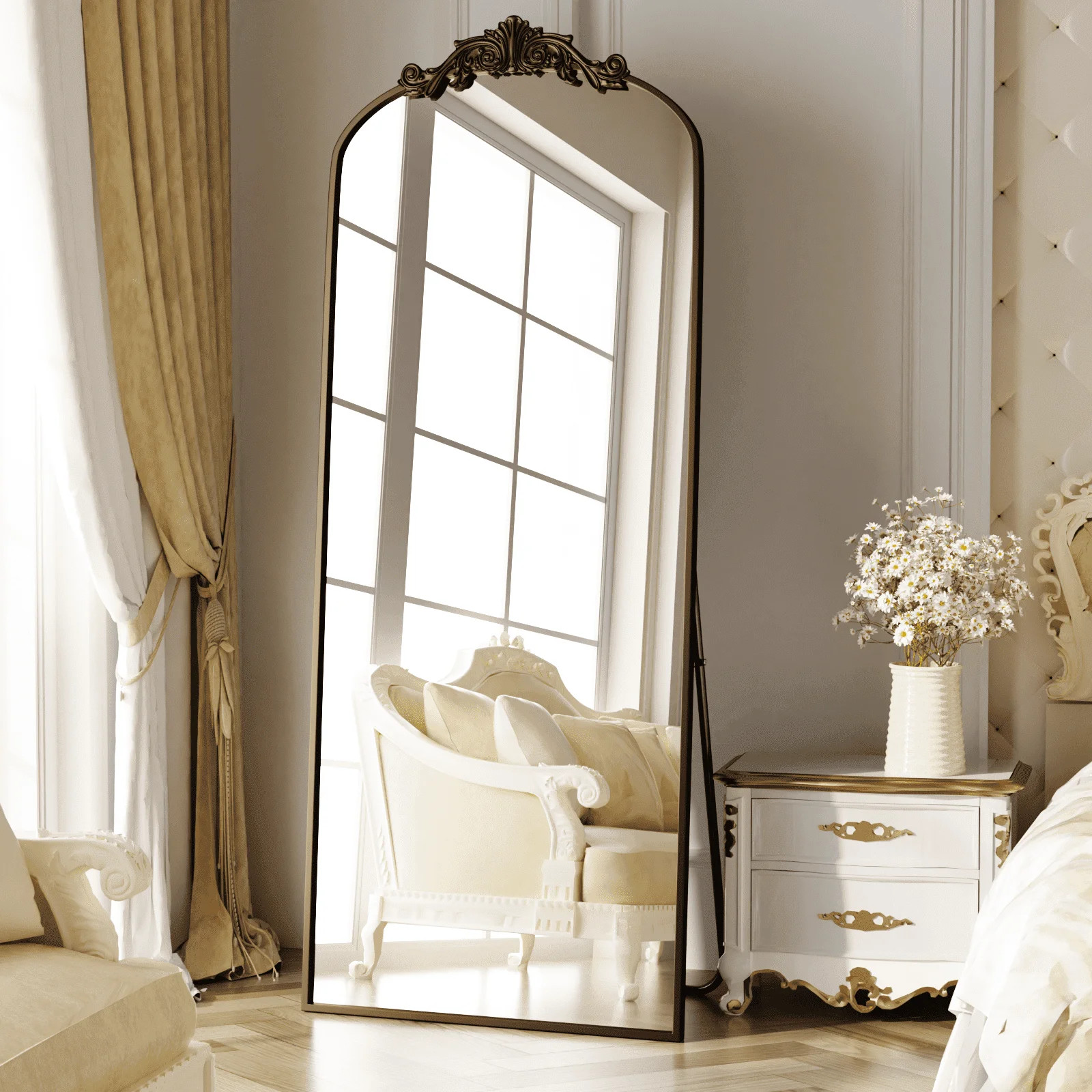 BEAUTYPEAK 67.1"x24.2" Full Length Mirror with Baroque Flower Head Design Wall-Mounted Mirror,Ant... | Walmart (US)