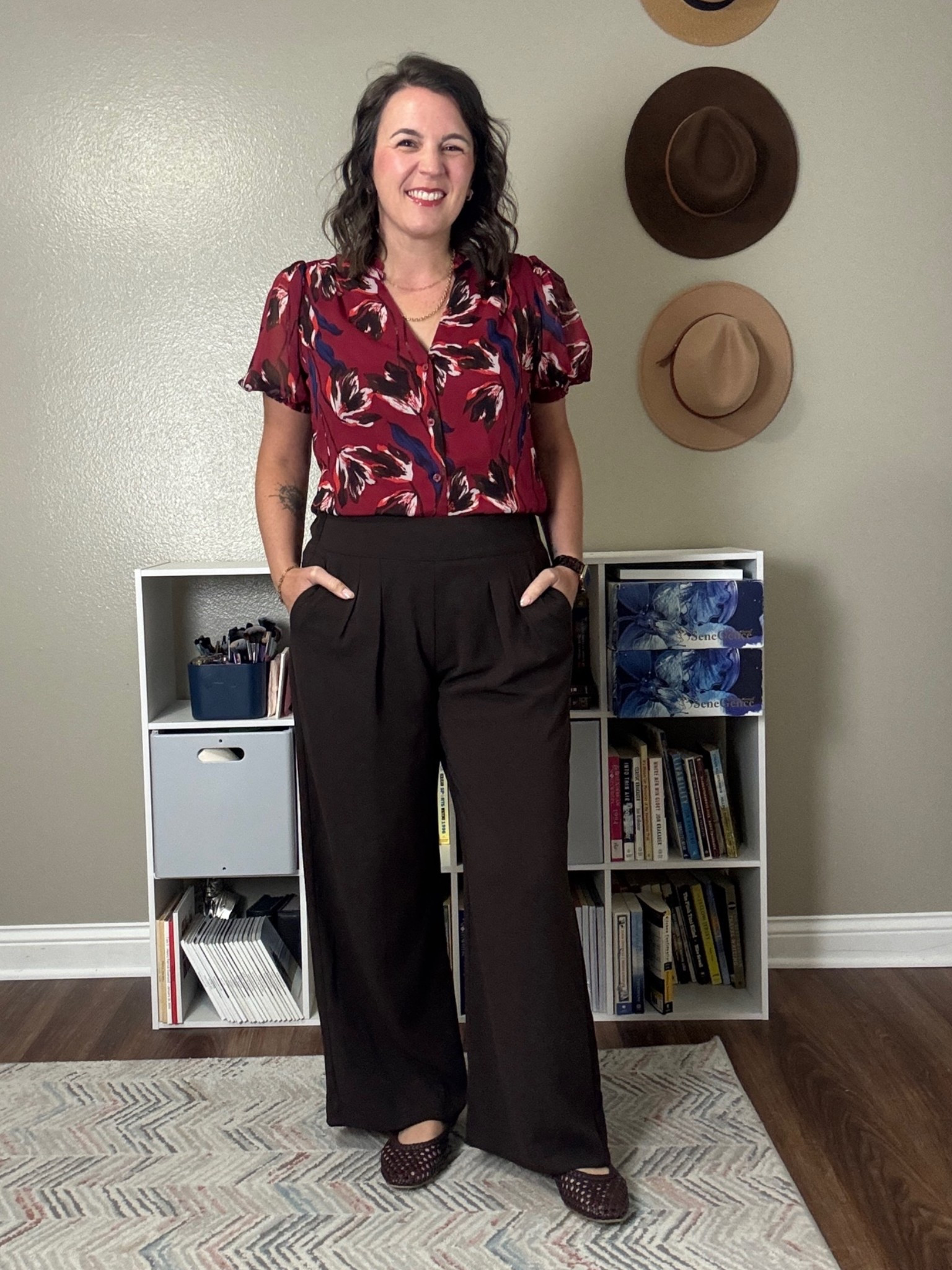 What I wore to my first day at my new job. 

My name is medium in the top and the pants
