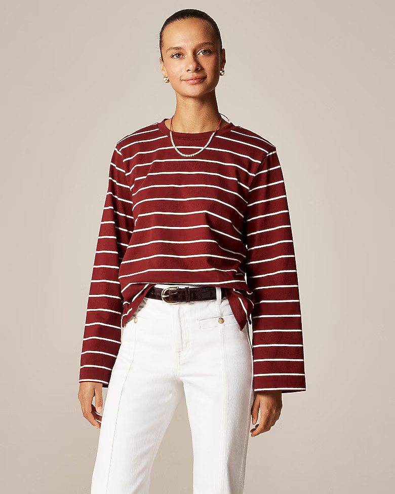Boyfriend jersey relaxed long-sleeve T-shirt in stripe | J. Crew US