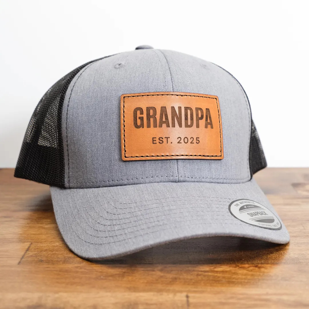 Grandpa Est 2025 Leather Patch Trucker Hat | Personalized Grandpa Hat, Papa Hat, Popops Hat for N... | Etsy (US)