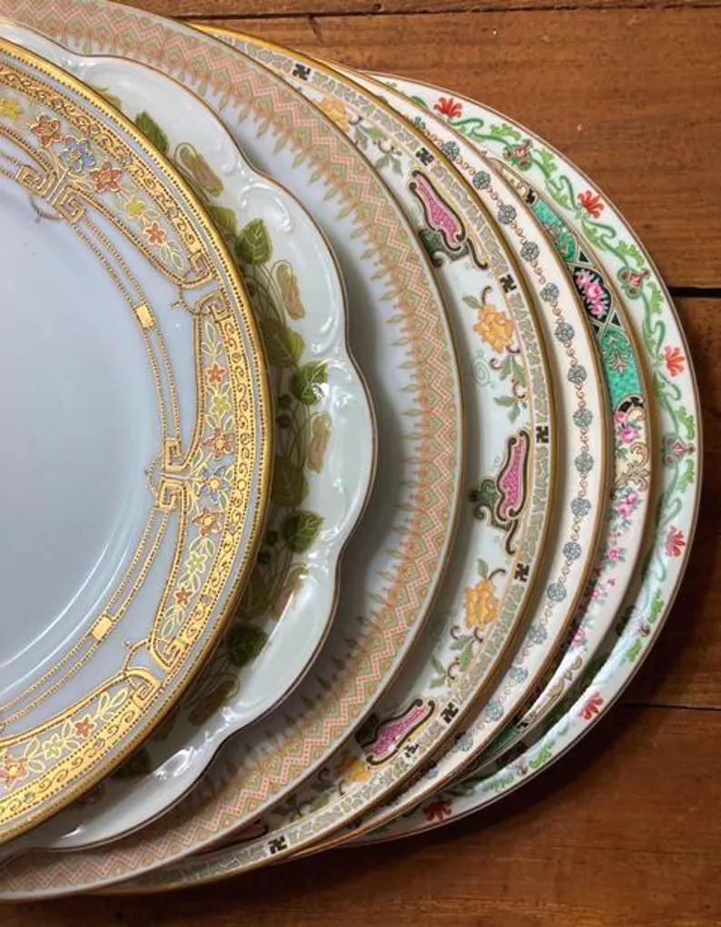 Vintage Mismatched Plates: Art Deco Floral Gold Accent Plates - Price Per Plate | Etsy (US)