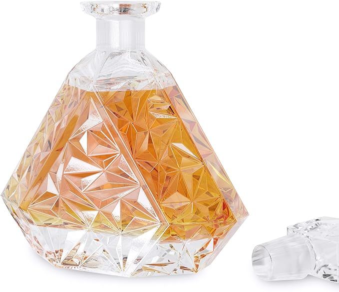 Large Triangular Diamond Cut Premium Whiskey Crystal Glass Decanter & Stopper, Cognac, Bourbon Bo... | Amazon (US)