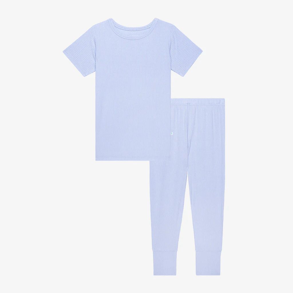 Ribbed Solids Blue Short Sleeve Toddler Pajamas | Powder Blue Ribbed | Posh Peanut