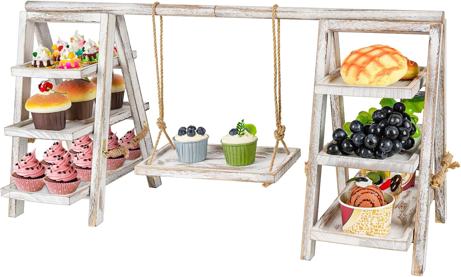 Flenpptly Wooden Cupcake Stand, 3 Tier Cupcake Display Stand, White | Amazon (US)