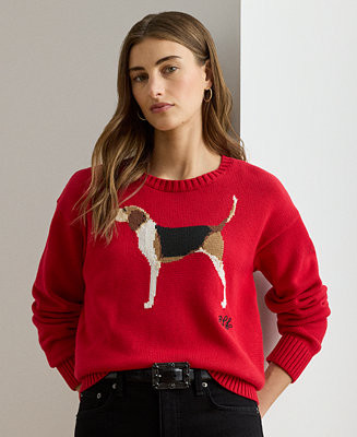 Petite Intarsia-Knit Crewneck Sweater | Macy's