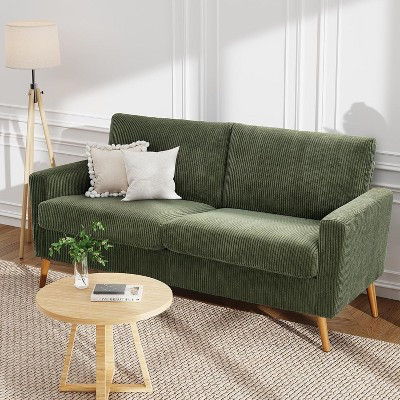 Dyonery 68" Sofa Fabric Couch Comfy Loveseat with Spring Cushion Solid Wood , Modern Deep Seat,Green+corduroy | Target