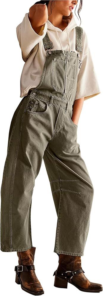 Ladyful Women's Denim Overall Casual Straight Wide Leg Bib Jeans Overall Adjustable Straps Denim ... | Amazon (US)