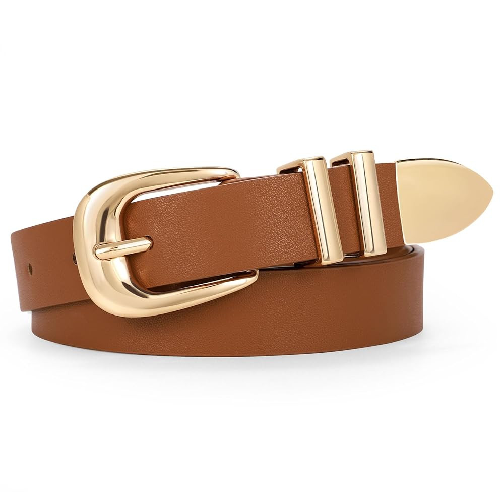 WERFORU Women Leather Belt Fashion Leather Waist Belt for Pants Jean Ladies Western Belt with Gol... | Amazon (US)