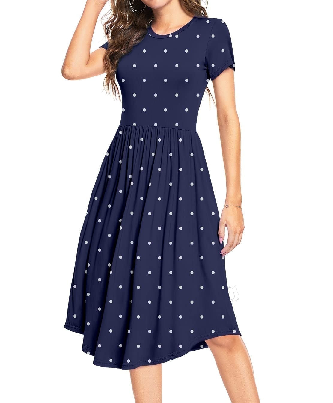 Aiyino Women's Short Sleeve Polka Dot Casual Dress Pleated Loose Flowy Midi Dress With Pocket XL,... | Walmart (US)
